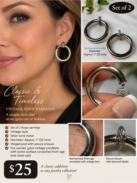 Jewelry - Vintage two tone metal Hoop Earrings